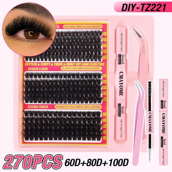 DIY Segmented False Eyelash Set, 60D/80D/100D, Voluminous D Curl Individual Cluster Lashes