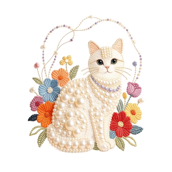 DIY Self Adhesive Pearl Art Kit Cat Pattern Bead Painting Craft Material Set for Wall Hanging Home Living Room Decor