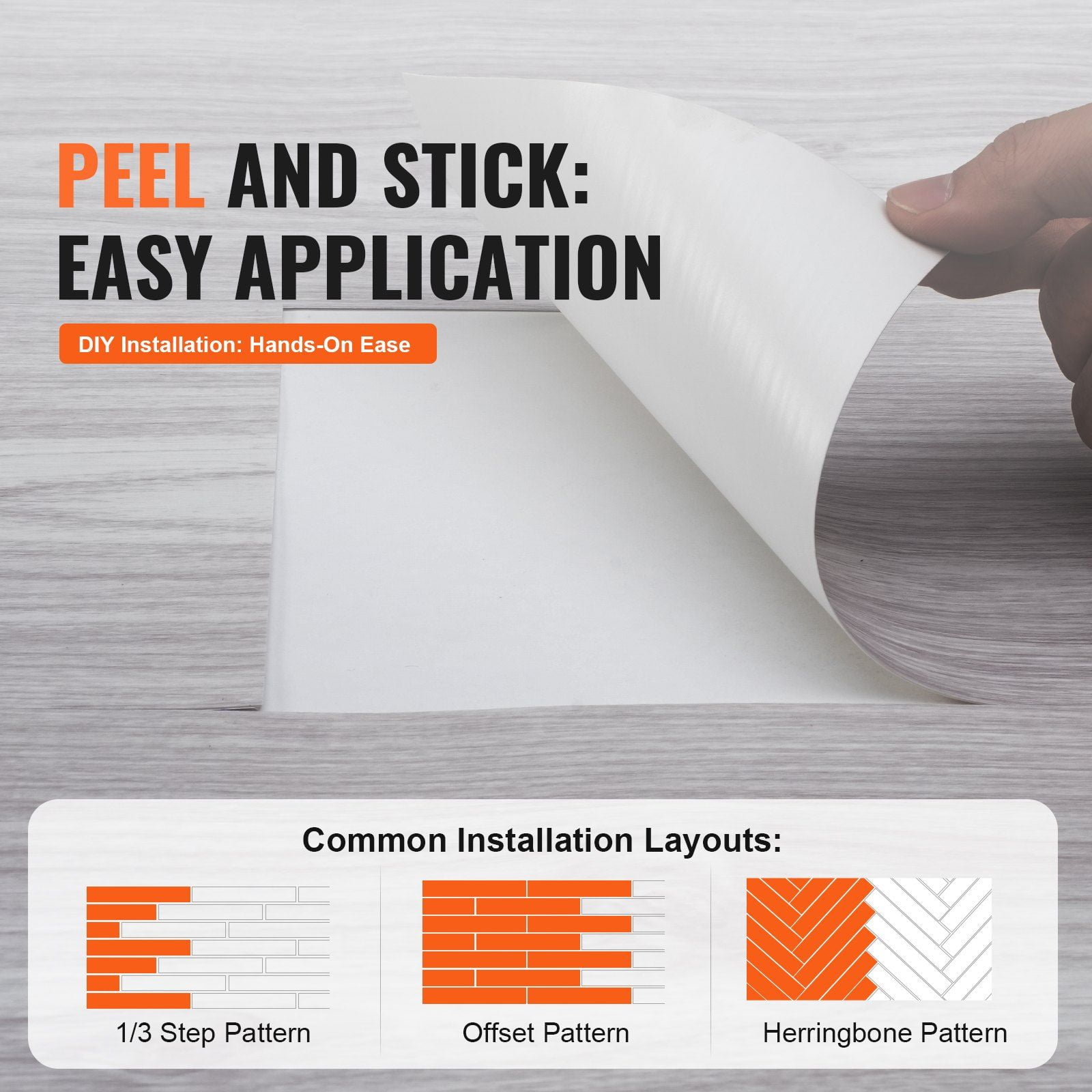 DIY Self Adhesive Vinyl Floor Tiles, 36x6 Inch Peel & Stick Wood Grain, 20-Pack Light Gray 0.62mm Thick, Easy for Bedroom, Bathroom, Kitchen Flooring