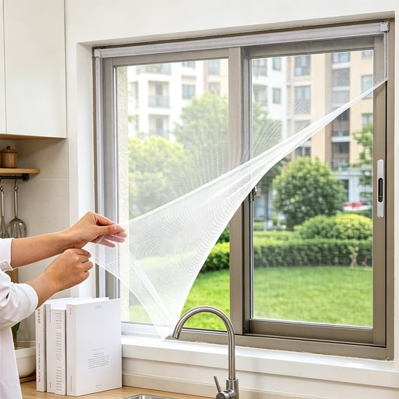 DIY Self-Adhesive Window Screen Netting Mesh Curtain, 150x130cm (Approach 51.2x59.1 Inches), Selfs Adhesive Window Mesh No Drill, Fitted to Multiple Windows (1 Pack, White)
