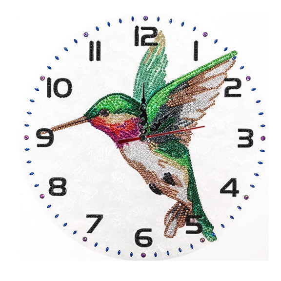 DIY Self-Assembly Hummingbird Special-Shaped Rhinestone Frameless Wall Clock - 35cm35cm, Wall-Mountable or Self-Framing, Vibrant Nature Home Decor & Timepiece