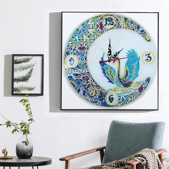 DIY Self-Assembly Peacock Moon Retro Pattern Special-Shaped Rhinestone Frameless Wall Clock - 35cm35cm, Wall-Mountable or Self-Framing, Luxury Vintage Home Decor & Timepiece