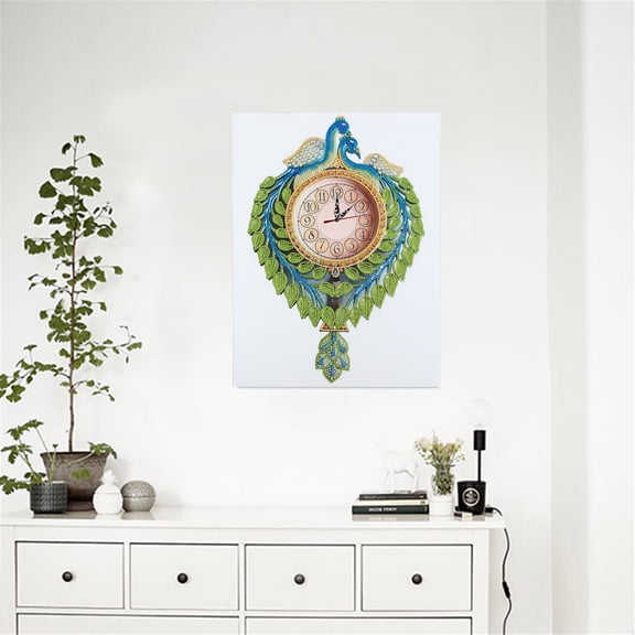 DIY Self-Assembly Rhinestone Beaded Peacock Wall Clock Kit - All Tools Included, 45cm35cm Sparkly Home Decor & Functional Timepiece