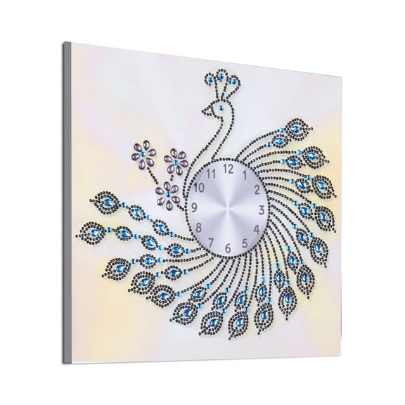 DIY Self-Assembly Side Profile Peacock Shaped Blue-Purple Rhinestone Frameless Wall Clock - 35cm35cm, Wall-Mountable or Self-Framing, Elegant Fresh Home Decor & Timepiece