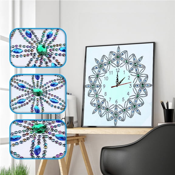 DIY Self-Assembly Star-Shaped Flower Surrounding Rhinestone Frameless Wall Clock - 35cm35cm, Wall-Mountable or Self-Framing, Modern Luxury Home Decor & Timepiece