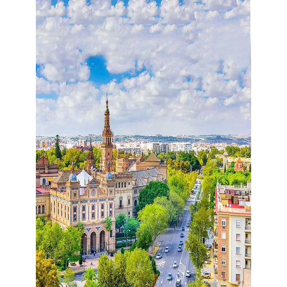DIY Seville Spain Cityscape Diamond Painting 12x16 Inch, Full Round Drill Kits Mosaic Art for Adults Relax & Home Wall Decor Festival Gift 23