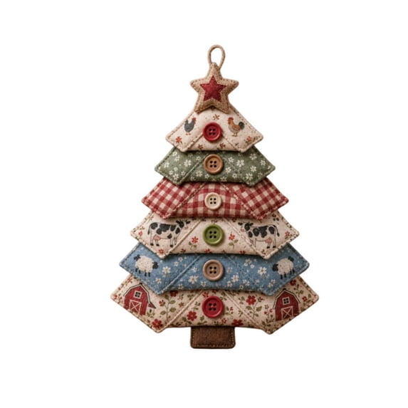 DIY Sewing Kit for Layered Fabric Christmas Tree Ornament, Vintage Quilt‑Style Handmade Hanging Decoration, Beginner Friendly Holiday Craft Gift for Home Xmas Tree Decor, 8 Inch