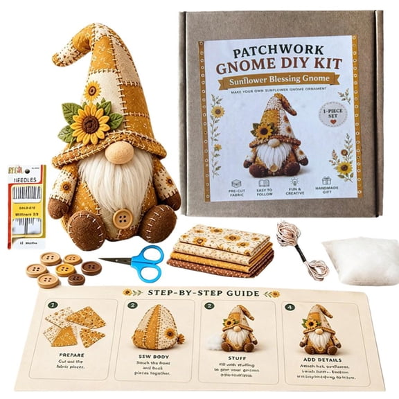 DIY Sewing Plush Toy Kit - Fabric Patchwork Elf with Complete Supplies, Beginner-Friendly Craft