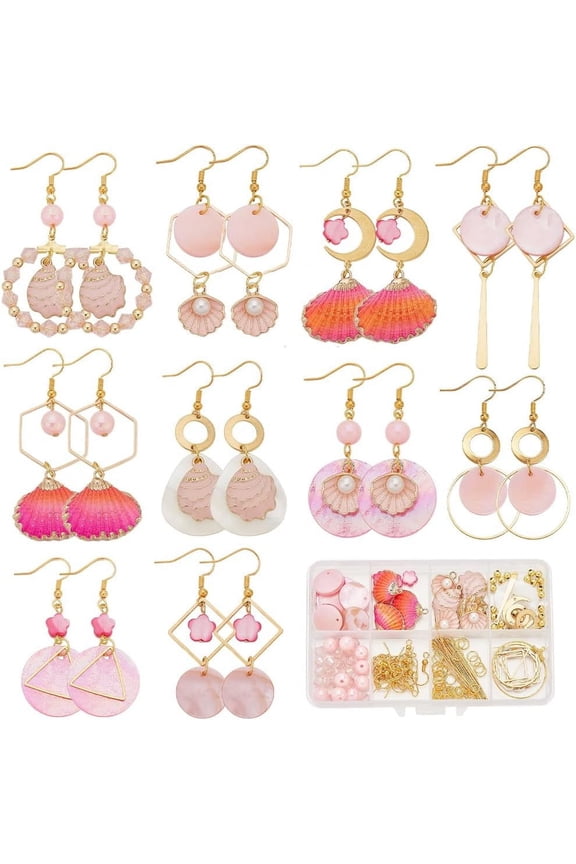 DIY Shell Dangle Earring Making Kit Pink 4~35x0.7~23x0.7~4mm Hole: 1.5~2mm