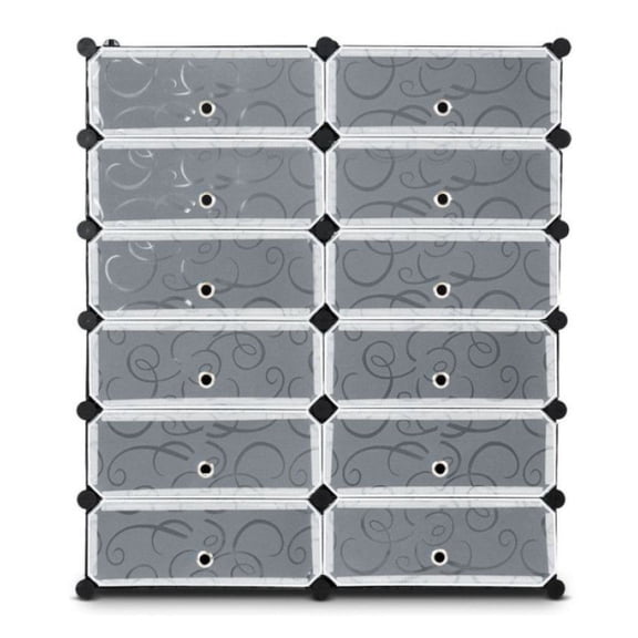 DIY Shoe Rack 12-Cube Organizer with Doors, Portable Plastic Storage Cubes