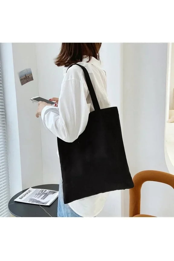 DIY Shoulder Bag Large Capacity Black White Canvas Shoulder Tote Bag Folding Eco Cotton Handbag Reusable Shopping Bag