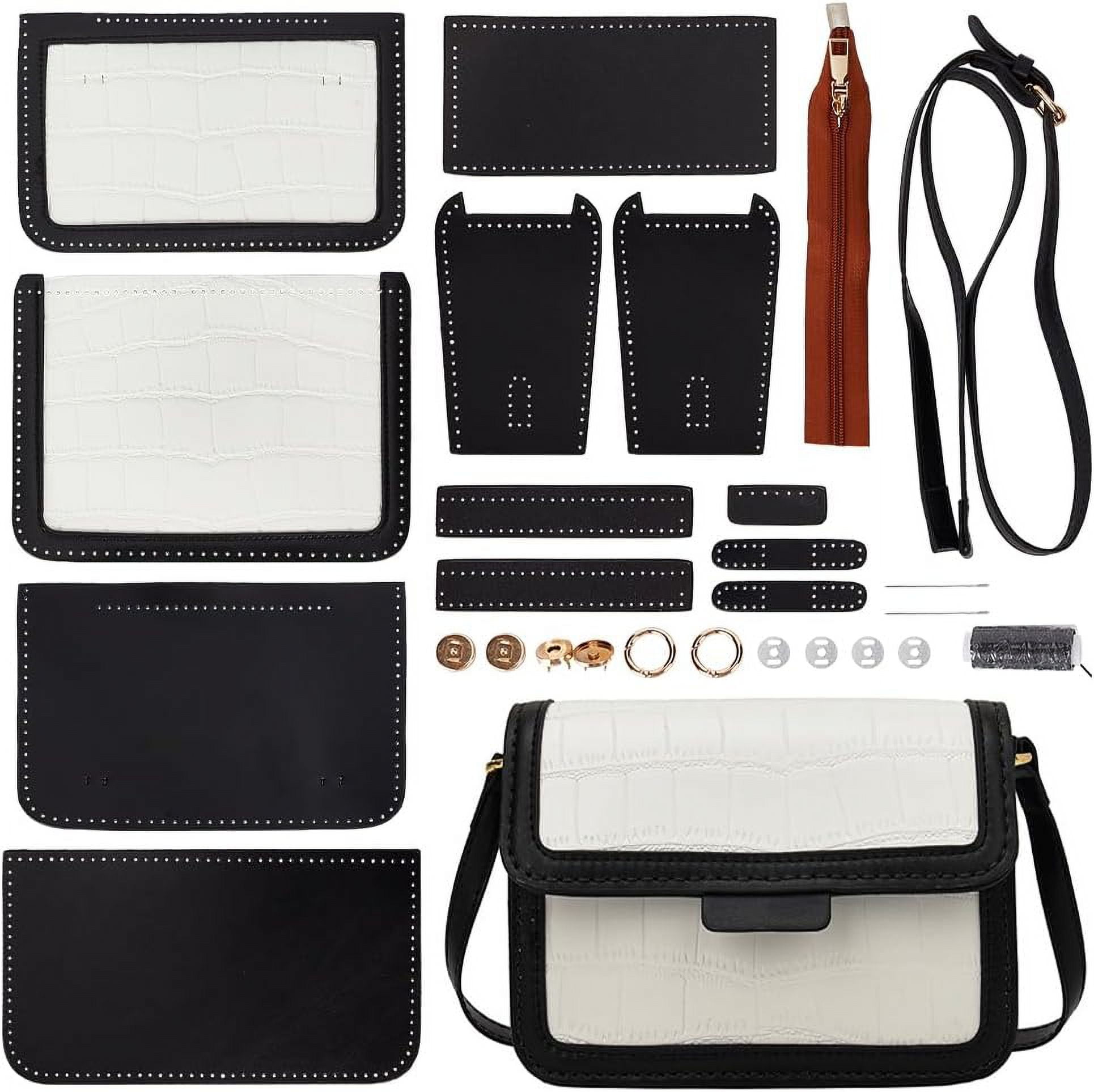 DIY Shoulder Bag Making Kit PU Leather Handbag Sewing Kit Women Crossbody Purse Making All Materials Needlepoint Kit Fashion Handicraft Bag Making Birthday Gift 7.8x5.5x2.3 Inch Black DIY
