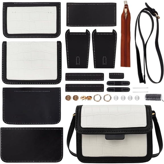 DIY Shoulder Bag Making Kit PU Leather Handbag Sewing Kit Women Crossbody Purse Making All Materials Needlepoint Kit Fashion Handicraft Bag Making Birthday Gift 7.8x5.5x2.3 Inch Black DIY