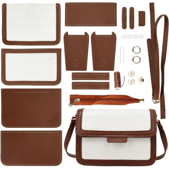 DIY Shoulder Bag Making Kit PU Leather Handbag Sewing Kit Women Crossbody Purse Making All Materials Needlepoint Kit Fashion Handicraft Bag Making Birthday Gift 7.8x5.5x2.3 Inch Brown for DIY Camel