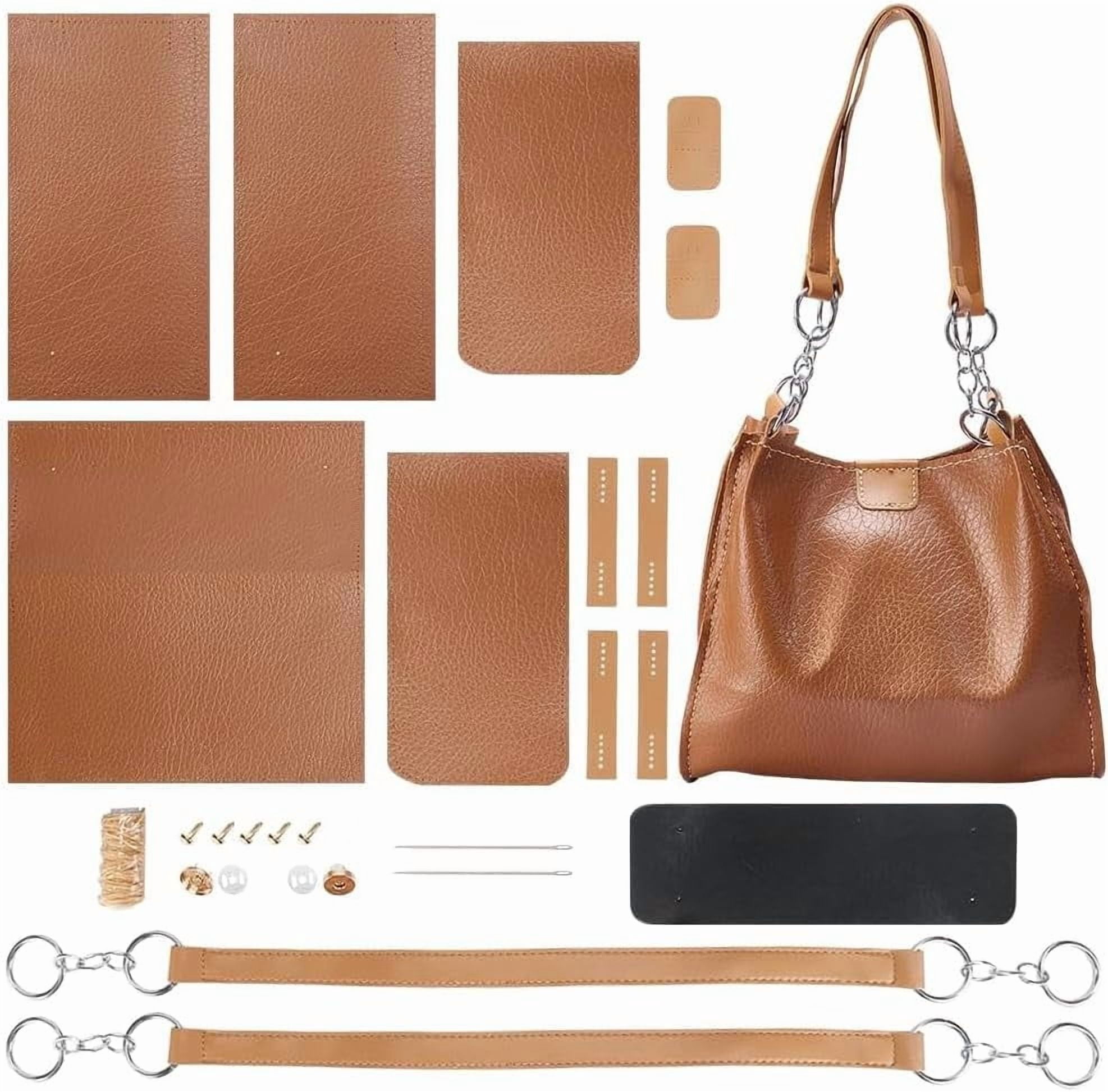 DIY Shoulder Bag Making Kits PU Leather Handag Making Kit for Women Large Capacity PU Leather Tote Working Kit with Bag Sewing Kit for Shoulder Bag Birthday Gift 12.2x4.7x10.6 Inch Camel for DIY