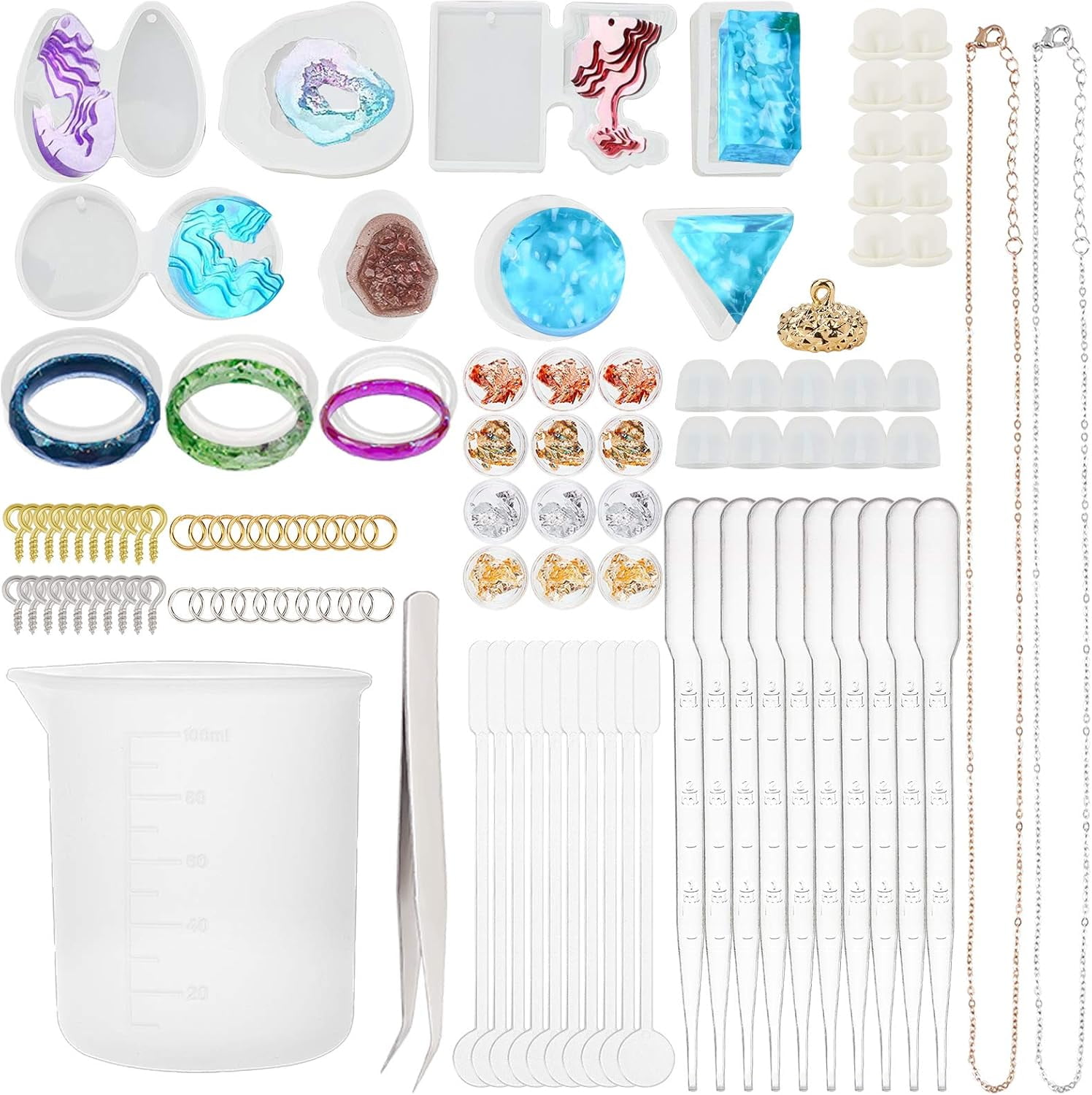 DIY Silicone Bangle Molds Kits Resin Casting Molds Epoxy Resin Jewelry Making with Latex Finger Cots Plastic Measuring Cup Pipettes Nail Art Glitter Decoration Making DIY