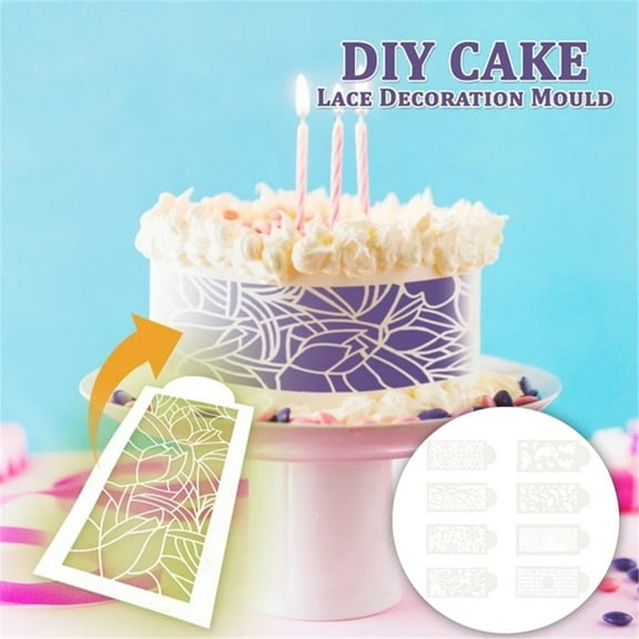 8 PCS Cake Stencils Set Decorating Dessert Baking Buttercream Icing Molds- Mesh Floral Reusable Spray Fondant Cookie Wedding