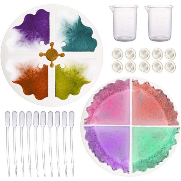 DIY Silicone Interlocked Resin Coaster molds Silicone Cup Mats molds Making with Irregular Epoxy Resin molds Pipettes for DIY Resin Agate Slice Coasters Jewelry Home Decoration
