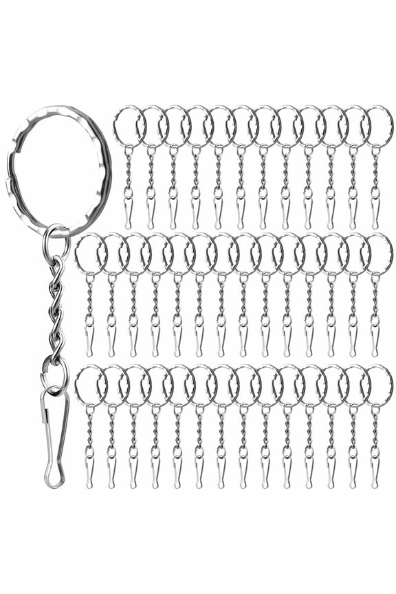 DIY Silver Split Key Chain Set,100 Pieces Metal Key Chain,25mm Wavy Pattern Key Rings with Chain for Keys,Crafts and DIY Jewelry Making