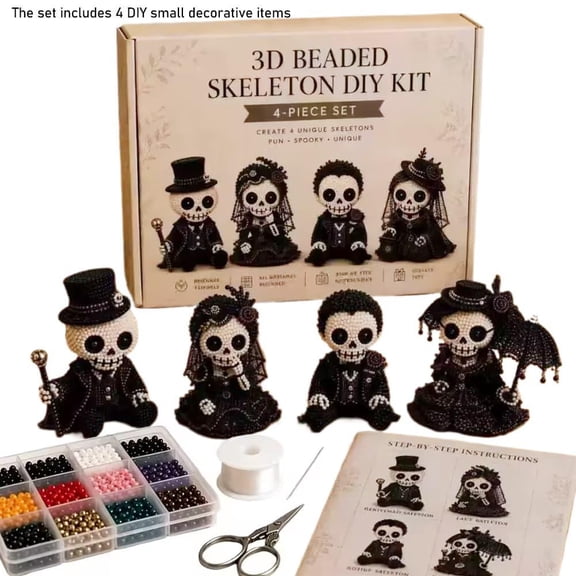 DIY Skull Miniature Figurine Kit Multicolored Plastic Bead Craft Set With 4 Unique Skull Models String And Instructions Beginner Friendly Desk Decor Gift For Teens And Adults 6 cm Tall