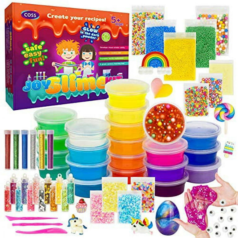 Slime Kit, 126 Pcs DIY Slime Making Kit Toy for Girls Boys, Theefun Glow in The Dark Slime Supplies Included 24 Crystal Slime, 6 Clay, 48 Glitter