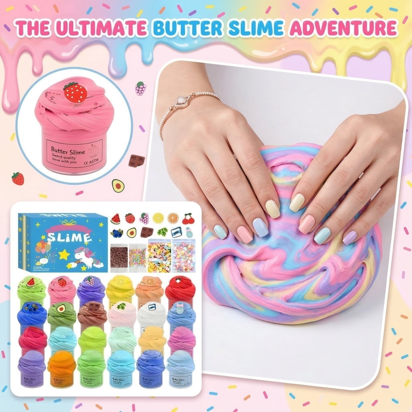 DIY Slime Making Kit, Colorful Cloud Slime Set with Glitter & Charms, Sensory Toy for Stress Relief, Birthday Gifts & Easter for Girls Boys C
