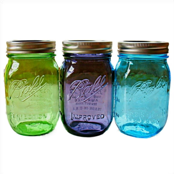 Set Of Three Heritage Ball Jars 100 Year Anniversary Series. One Of Each Color. 16oz Pint Jars. Highly Collectible Set.