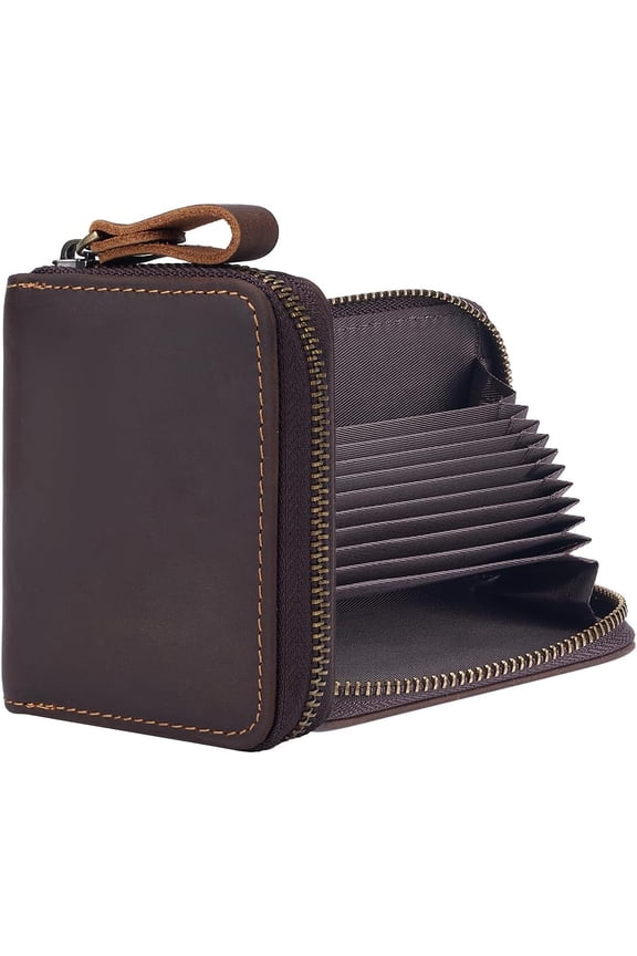 DIY Slots Genuine Leather Credit Card Holder Case Rectangle Crazy Horse Rfid Card Wallet Coffee Travel Passport Wallets Small Card Case With Zipper for Women Men Home Business