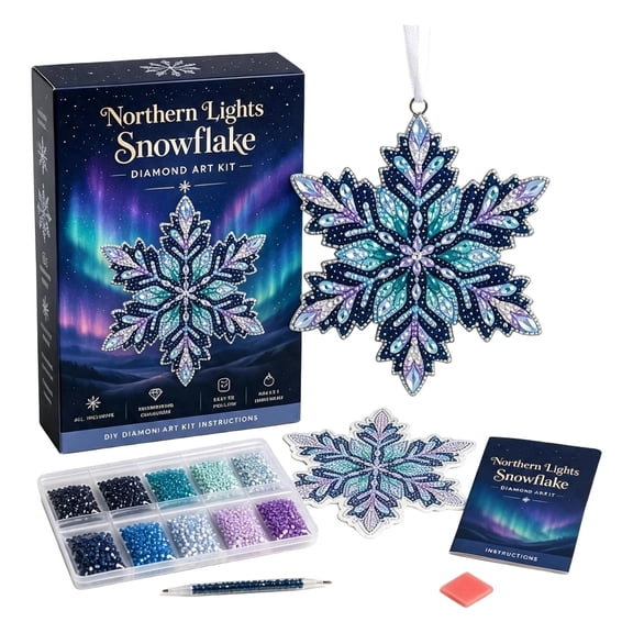 DIY Snowflake Diamond Art Ornament Kit for Adults Beginners, 5D Gem Painting Hanging Pendants, Winter Christmas Craft Set for Xmas Tree Window Home Decor(Northern Lights Snowflake)