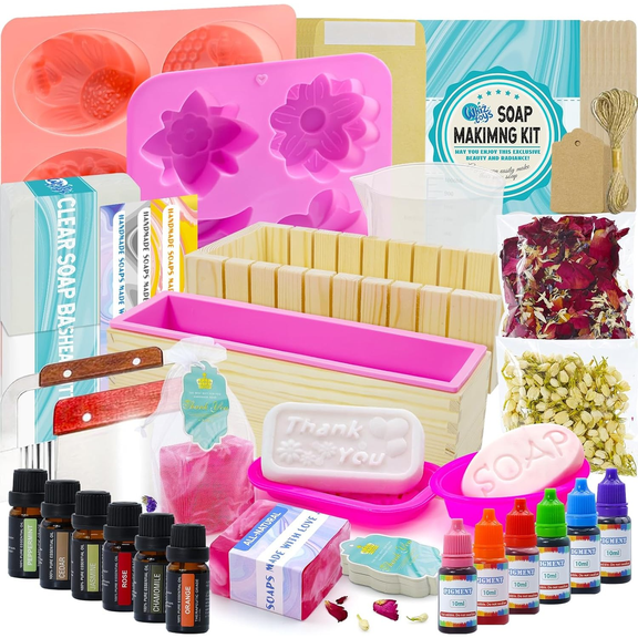DIY Soap Making Kit for Adult Beginners | Melt & Pour Craft Set with Base, Molds, Pigments, Scents and Dried Botanicals