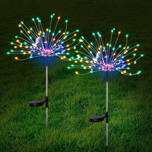 DIY Solar Garden Lights, 120 LED Solar DIY Flowers Fireworks Stars Lights Outdoor, Waterproof Solar Powered Pathway Lights for Path Lawn Walkway Patio Yard Christmas, (2 Pack, Multi-color)