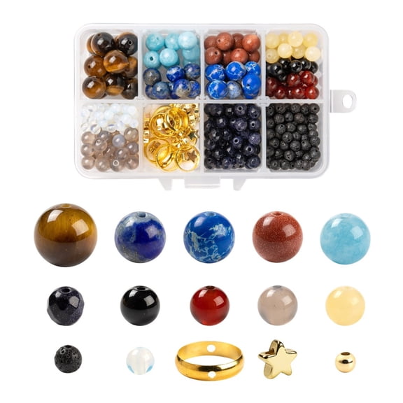 DIY Solar System Theme Planet Jewelry Kits 360Pcs Natural Gemstone Round Beads 94Pcs Geometry Star Brass Beads Mixed Color