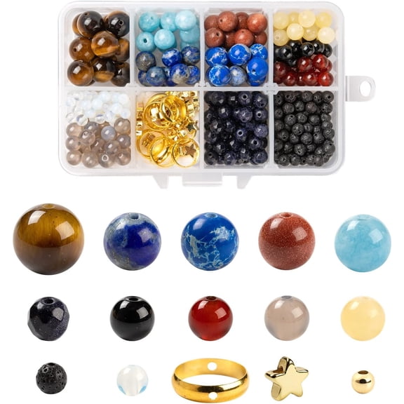DIY Solar System Theme Planet Jewelry Kits 360Pcs Natural Gemstone Round Beads 94Pcs Geometry Star Brass Beads Mixed Color