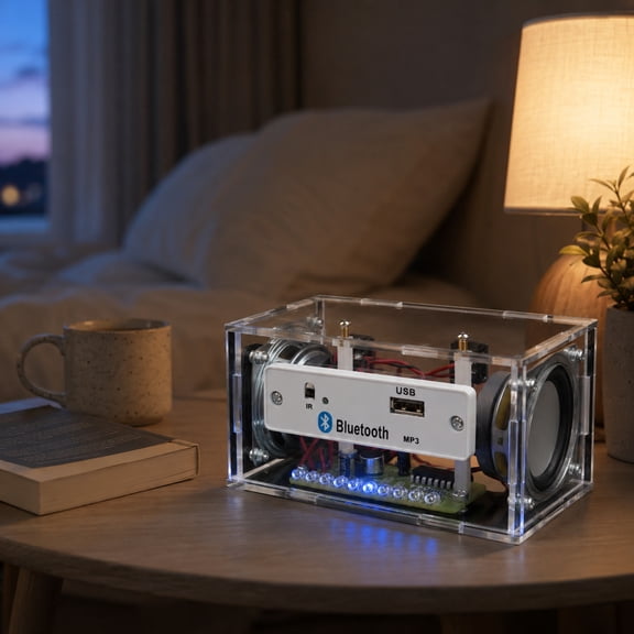 DIY Soldering Kit Bluetooth Speaker Dual Channel Stereo Audio Receiver Electronic Circuit Assembly Practice Project Clear Acrylic Enclosure LED Sound Spectrum Rhythm Light Desktop Decor
