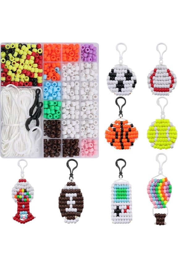 DIY Sport Theme Keychain Making Kit Including Barrel European Resin & Plastic Beads Polyester Cord Plastic Lobster Keychain Clasp Findings Mixed Color 645Pcs/box