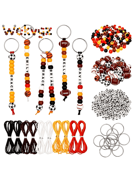 562 Pcs Sports Bead Keychain Making Kit with Letter Name Beads, DIY Baseball Basketball Football Charm Craft for Team Gifts and Party Favors