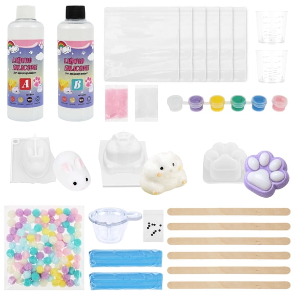 DIY Sqeezing Kit with 3 Mold 8.4OZ No Bubble Liquid Silicone 3-4H Solidification Craft Present for Beginner Kid Adult