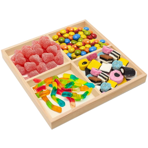 DIY Square Wooden Divided Serving Tray 10 x 10-inch, Pack of 1 4-Section Candy Tray for Vegetable & Fruit Party Platters, by Woodpeckers