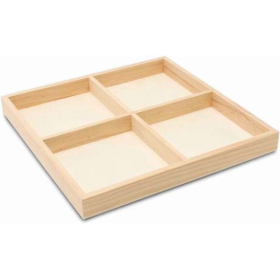 DIY Square Wooden Divided Serving Tray 12 x 12-inch, Pack of 5 4-Section Candy Tray for Vegetable & Fruit Party Platters, by Woodpeckers