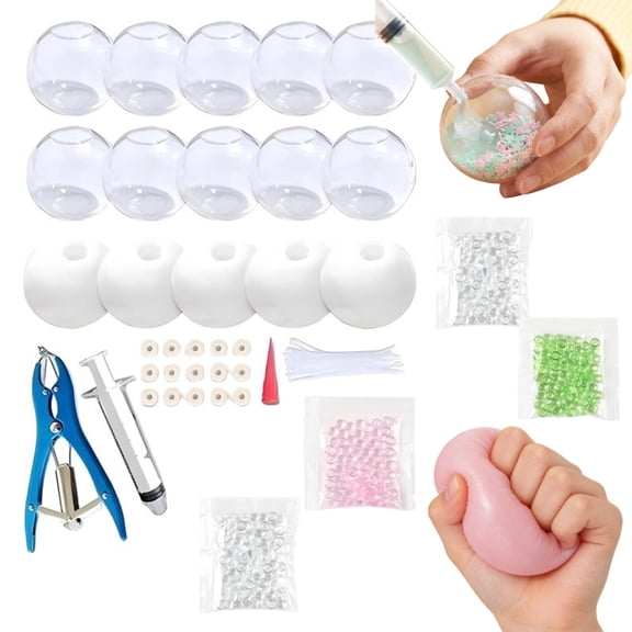 DIY Squishy Kit Maker, TPR Empty Stress Balls & Transparent Shells, Full Assembly Tools, Personalized Fidget Toy For Home Craft Activities