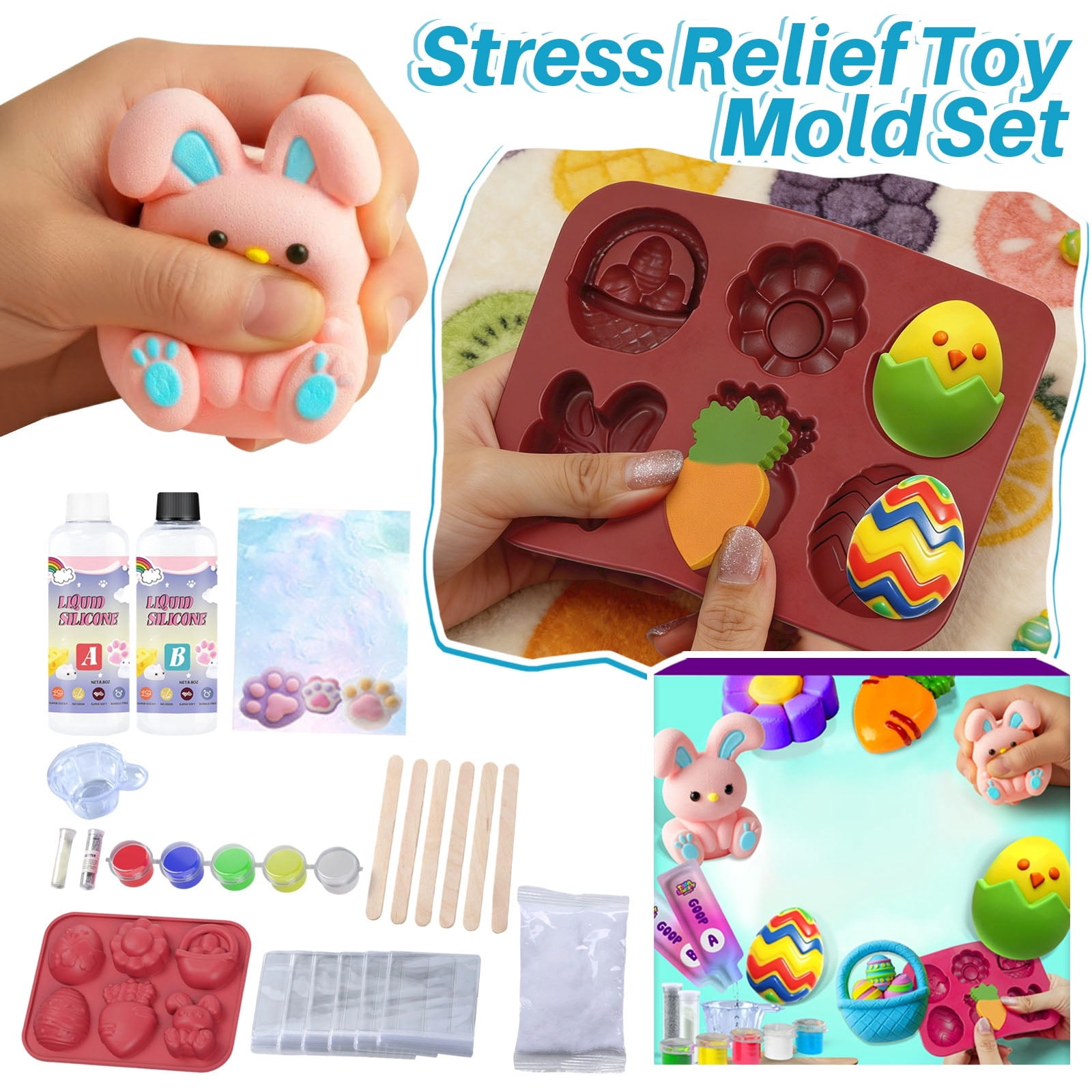 DIY Squishy Making Kit,1:1 AB Silicone Soft Sensory Fidget for Stress Relief,Soft Squeeze Homemade Stress Ball,Quiet Stimming Craft for Adult Relaxation