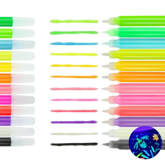 DIY Stained Glass Paint Kit with 12 Glow In The Dark Marker Pens,6mL,Create Your Own Window Art,Luminous Decor