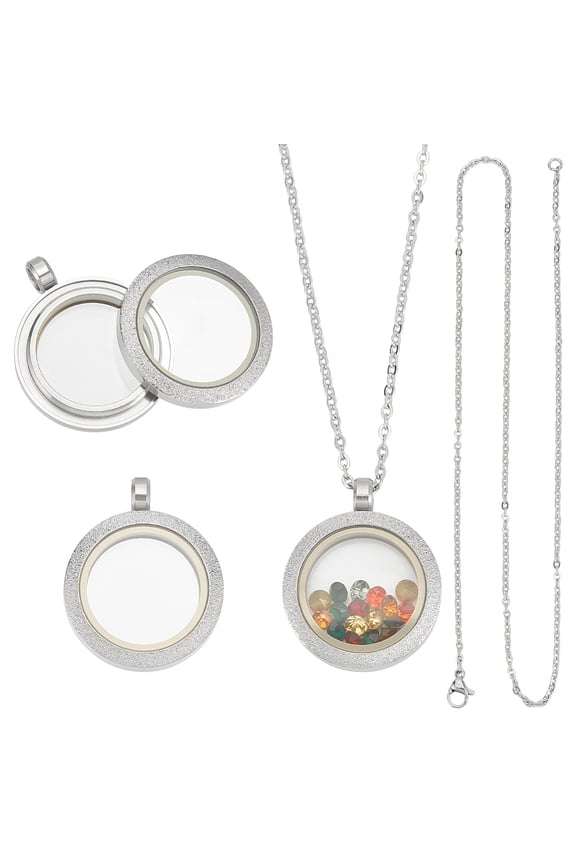 DIY Stainless Steel Glass Photo Living Memory Floating Locket Pendant Necklaces Making Kits Stainless Steel Color 17.7 inch(45cm) 2pcs