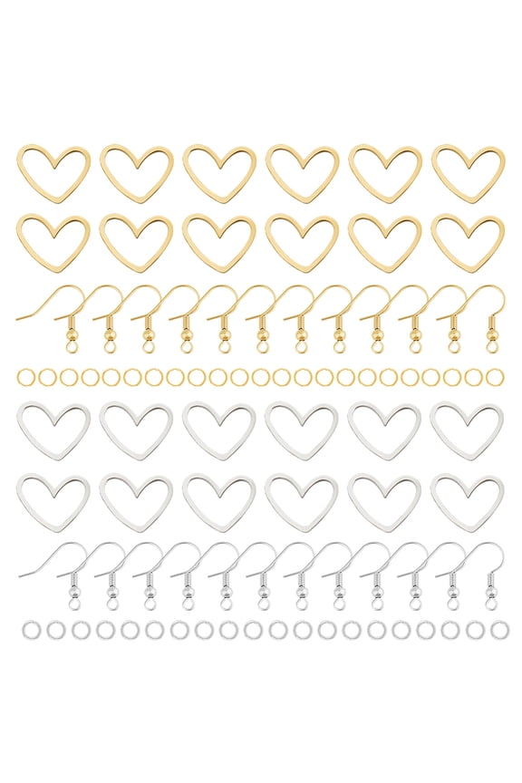 DIY Stainless Steel Heart Dangle Earrings Making Kit Golden Stainless Steel Color 4~19x4~13x0.5~1mm Hole: 2mm