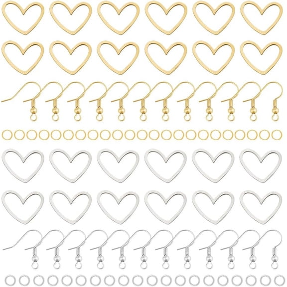 DIY Stainless Steel Heart Dangle Earrings Making Kit Golden & Stainless Steel Color 4~19x4~13x0.5~1mm Hole: 2mm