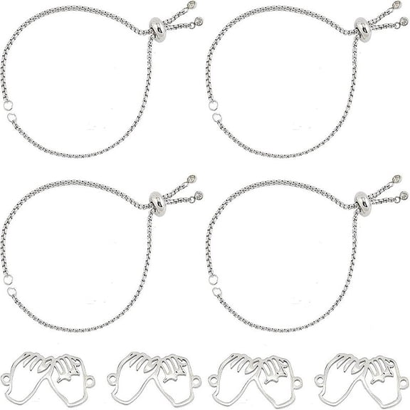 DIY Stainless Steel Slider Bracelets Making Kits include Adjustable Slider Bracelets Making and Holding Hands Shape Link Stainless Steel Color for DIY