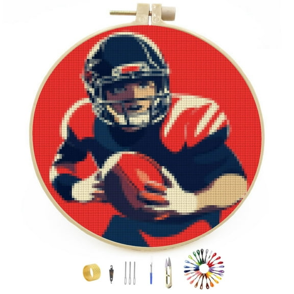 DIY Stamped Cross Stitch Kits American Football Easy for Beginners with Hoop 11CT Counted Embroidery Needlepoint Crafts Arts for Handmade Enthusiasts and Home Decor 30x30cm(1)