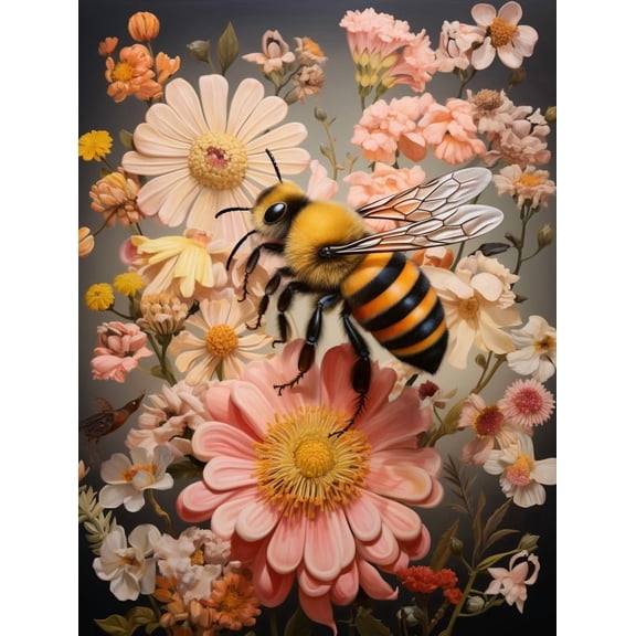 DIY Stamped Cross Stitch Kits for Beginners Easy Bumble Bee in Flower 11CT Needlepoint Embroidery Counted Cross Stitch Kits Art Craft Wall Decoration and Gift 40x50cm(2)