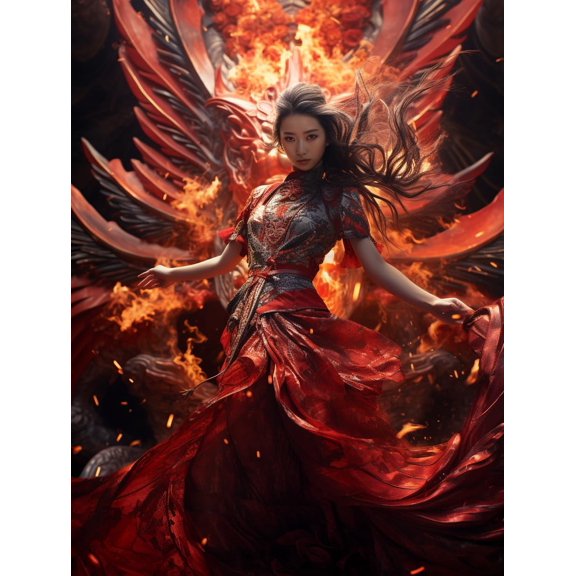 DIY Stamped Cross Stitch Kits for Beginners Easy Red Phoenix Fire Woman 11CT Needlepoint Embroidery Counted Cross Stitch Kits Art Craft Wall Decoration and Gift 50x65cm(2)