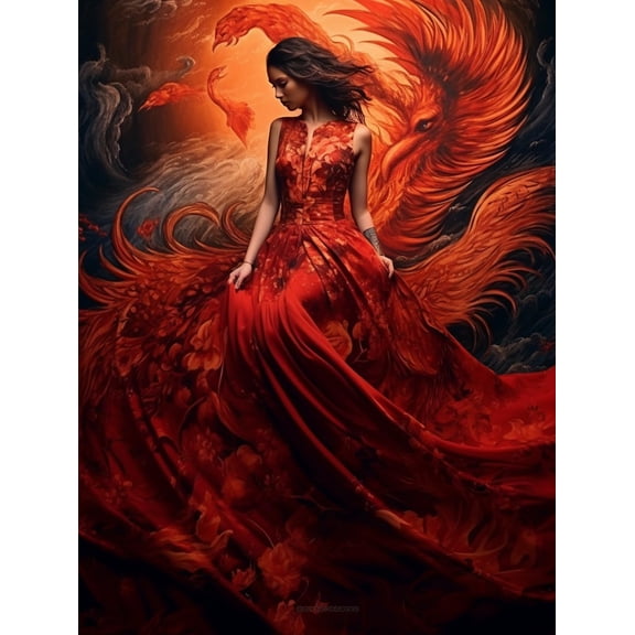 DIY Stamped Cross Stitch Kits for Beginners Easy Red Phoenix Fire Woman 11CT Needlepoint Embroidery Counted Cross Stitch Kits Art Craft Wall Decoration and Gift 50x65cm